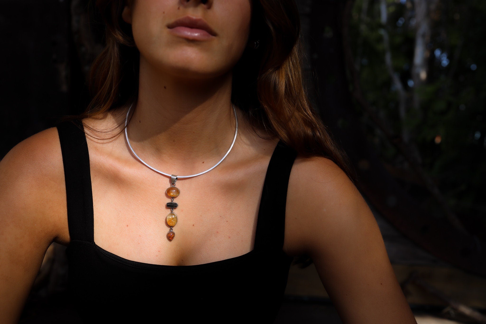 Ethiopian Opal Tourmaline Smoky Quartz Agate Pendant 925 Silver Root Crown Sacral Chakra Talisman Gift