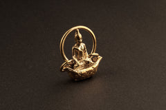 Amulet Buddhist Buddha's Raft Parable - Figure Statue Talismans - Gold Plated Brass Cast - Pendant Necklace