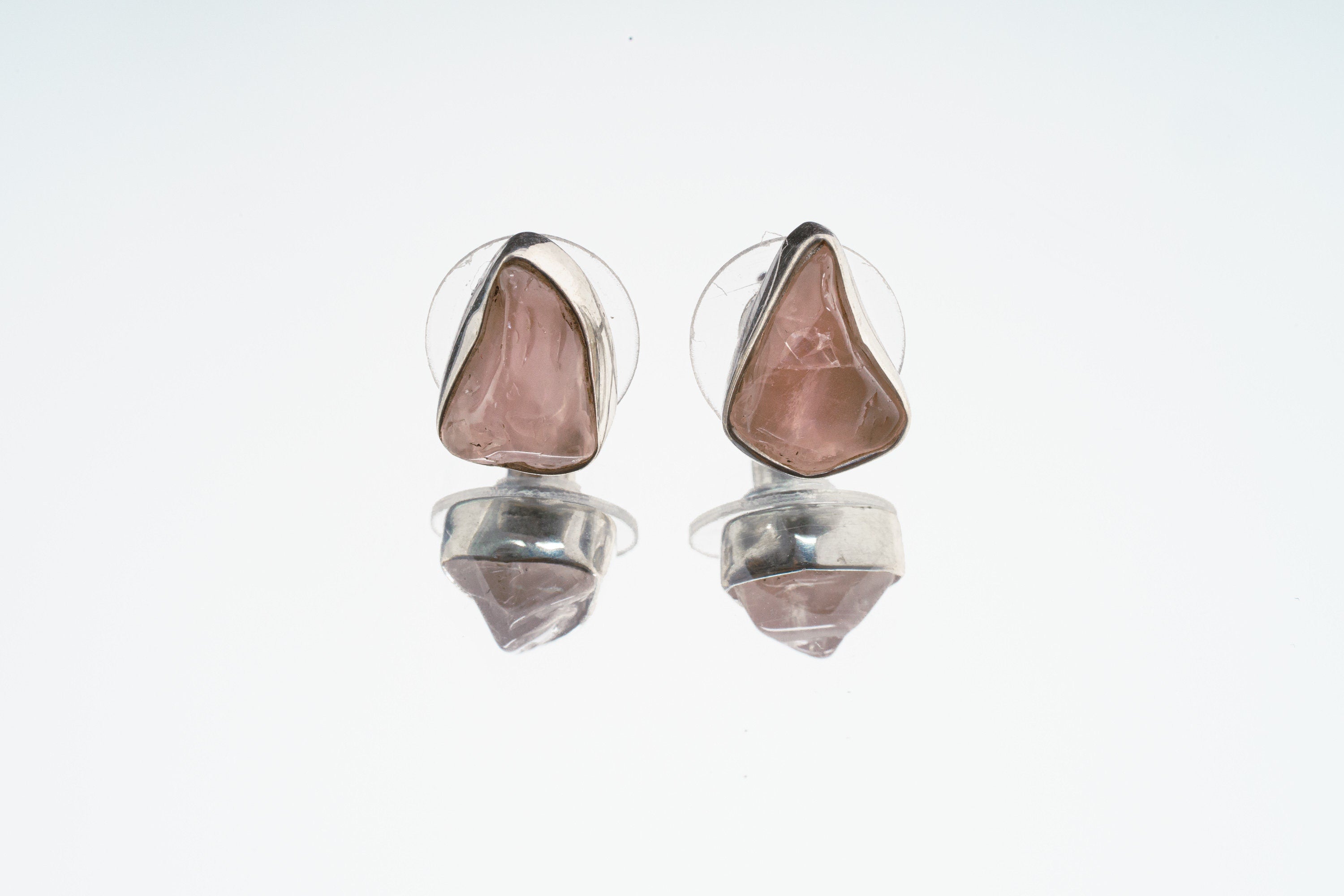 Rose Quartz Stud - Pick your organic shaped Pair - Sterling Silver - Polished Finish - Freeform Earring Studs