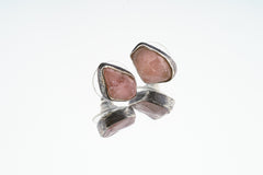 Rose Quartz Stud - organic shaped Pair - Sterling Silver - Oxidised & Textured Finish - Freeform Earring Studs