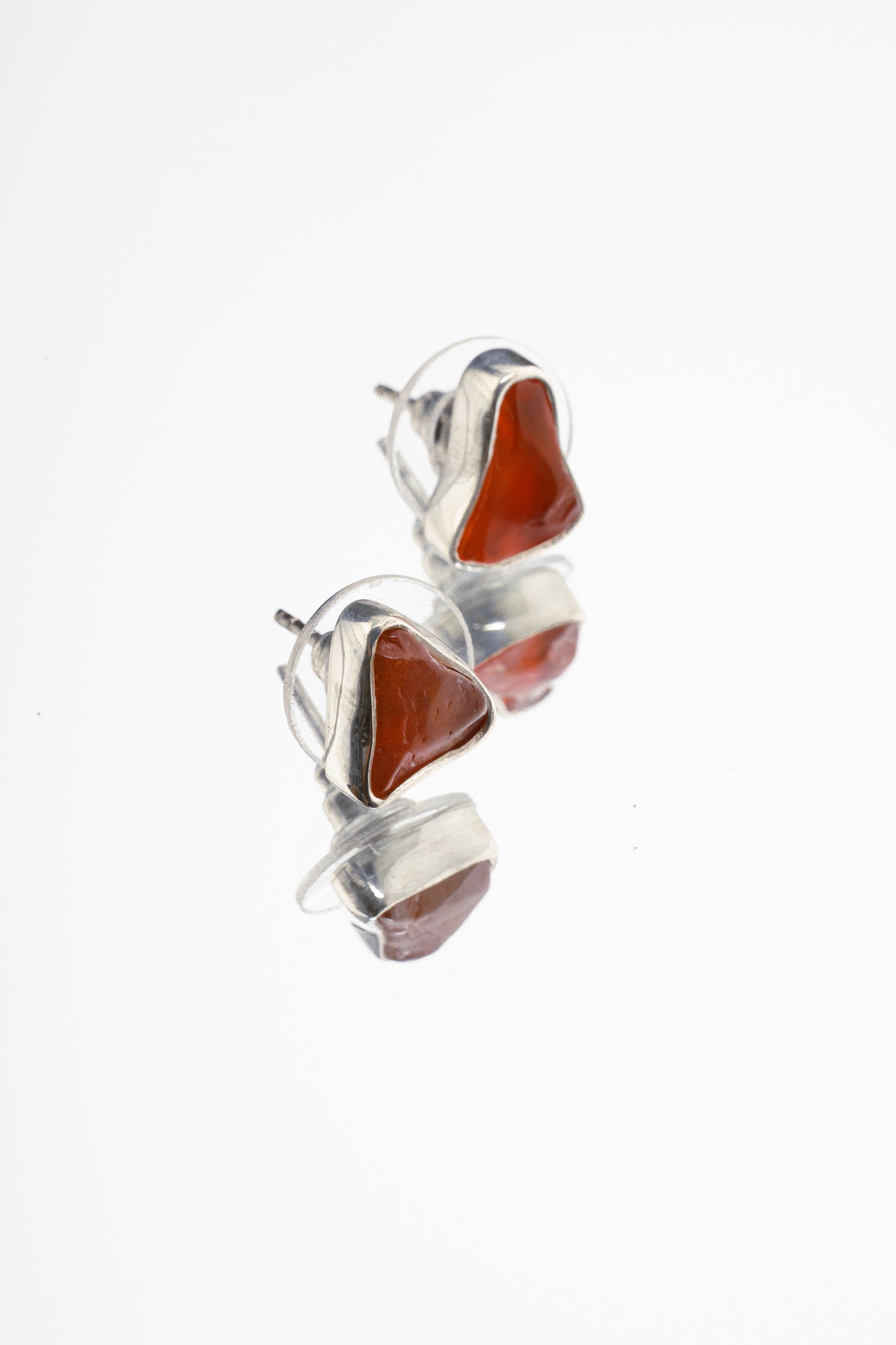 Organic shaped Carnelian Agate Pair- Sterling Silver - Polished Finish - Freeform Earring Studs