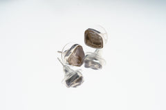 Smoky Quartz Stud - organic shaped Pair- Sterling Silver - Polished finish - Freeform Earring Studs