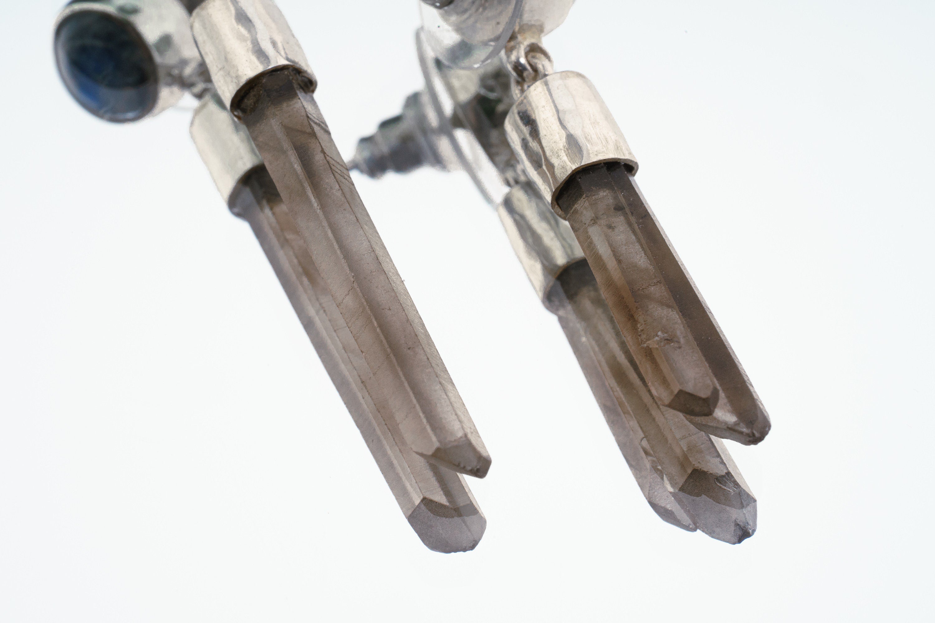 Smoky Quartz Labradorite Stud Drop Earrings 925 Sterling Silver Gold Cap Phantoms Third Eye Root Chakra Gift