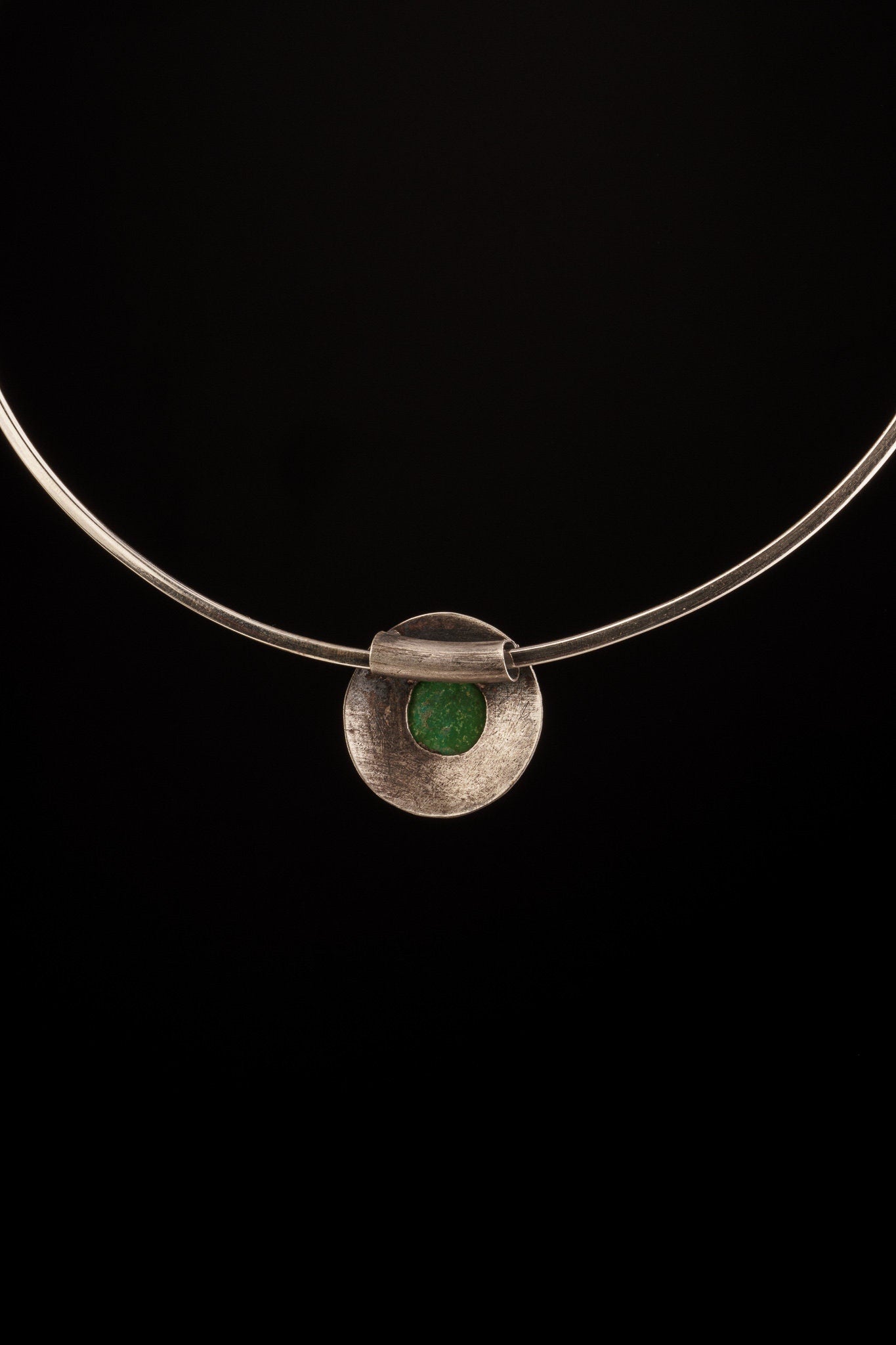 Chunky Green American Turquoise on crisscrossed Shield - Stack Pendant textured & oxidised - 925 sterling silver - Crystal Necklace