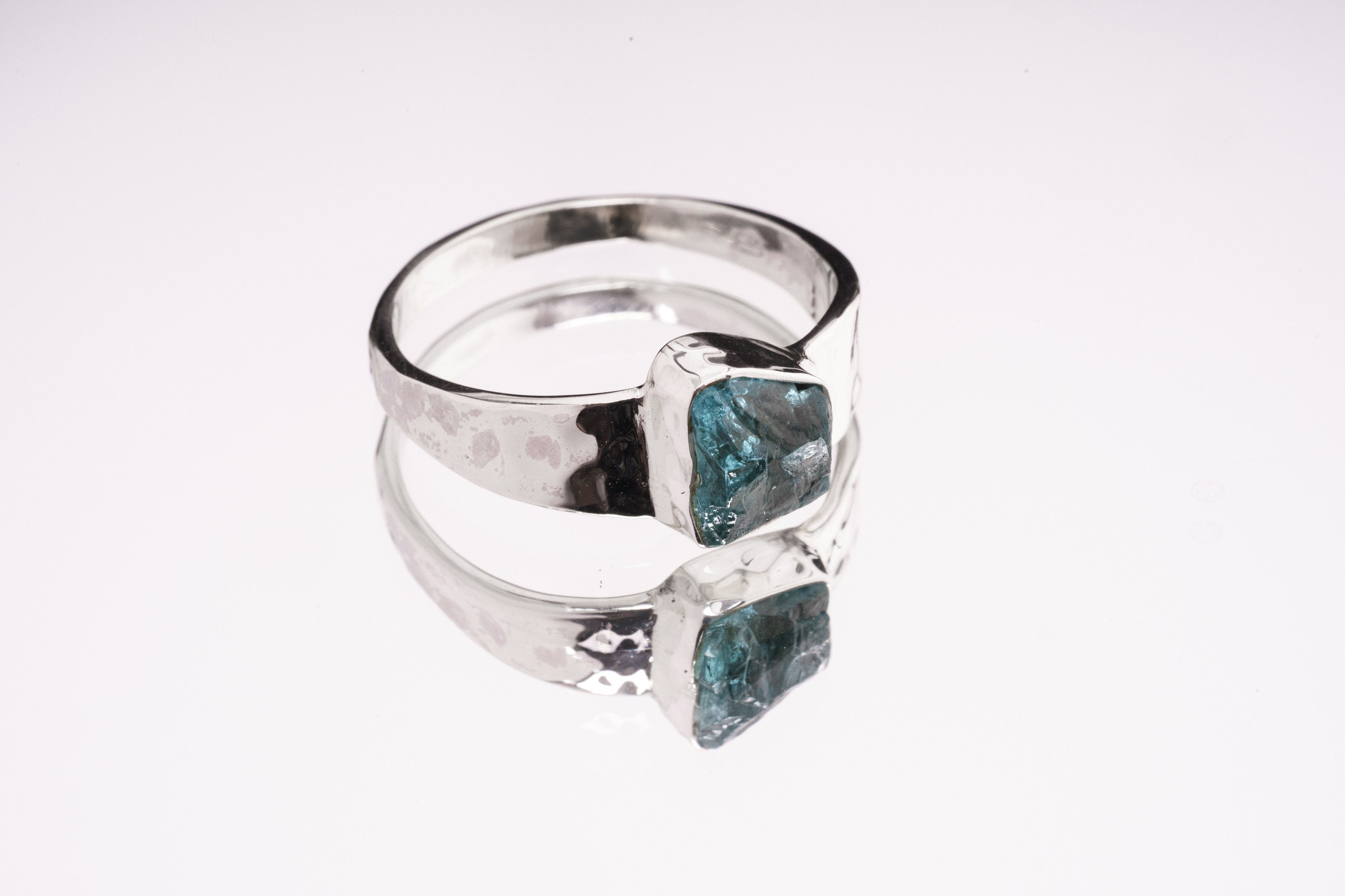 Apatite Ring 925 Sterling Silver Semi Rough Blue Crystal Textured Band Throat Chakra Gemini Handmade Gemstone Jewelry