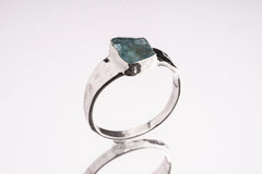 Raw Blue Apatite Ring: Hammered Sterling Silver Crystal Band