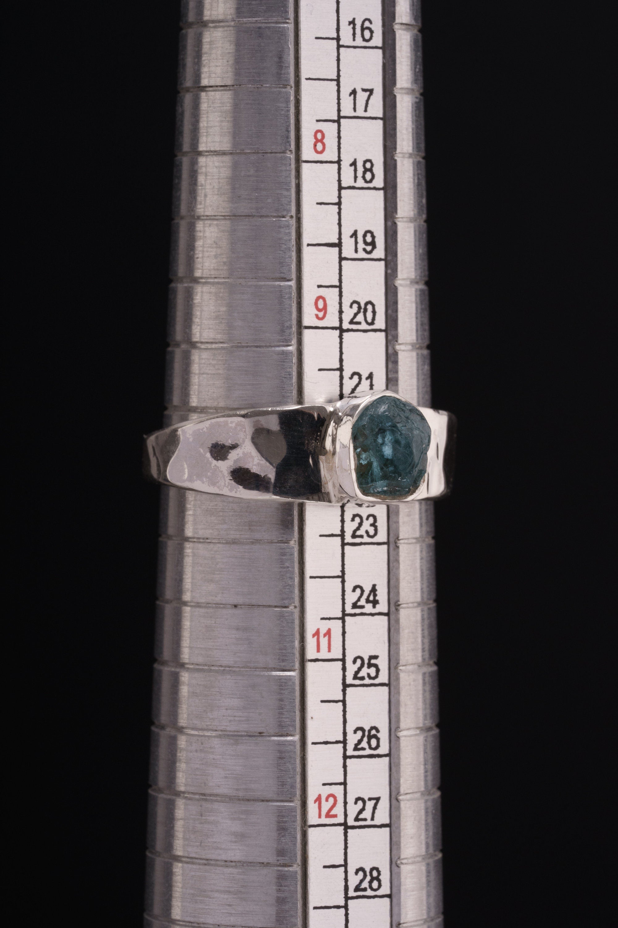 Raw Blue Apatite Ring: Hammered Sterling Silver Crystal Band