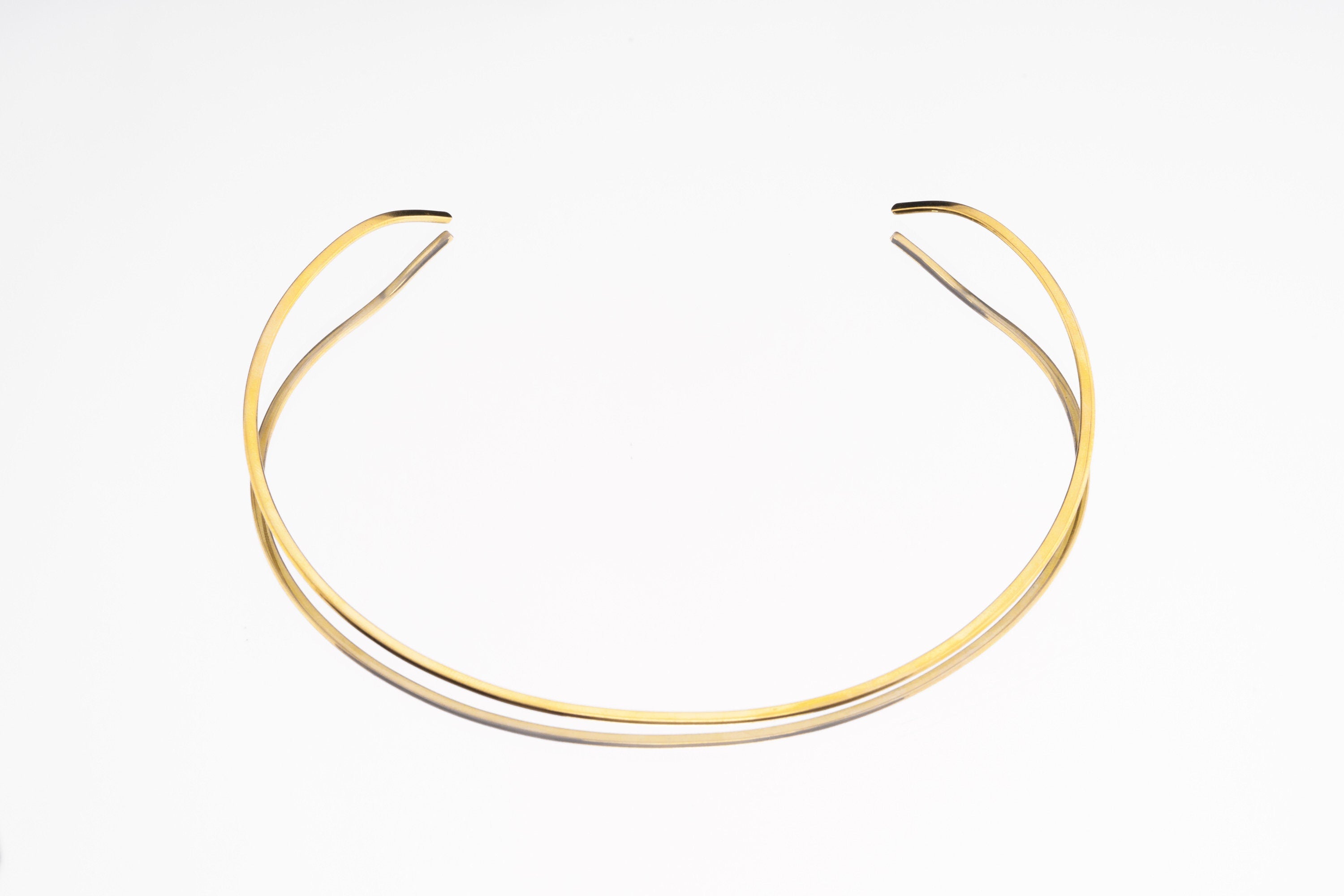 18k gold-plated sterling silver choker shown close-up with open collar shape and polished gold finish.