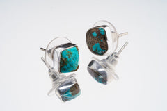 Turquoise - High Grade Old Cut American Sleeping Beauty Pair- Sterling Silver - High Shine - Freeform Earring Studs
