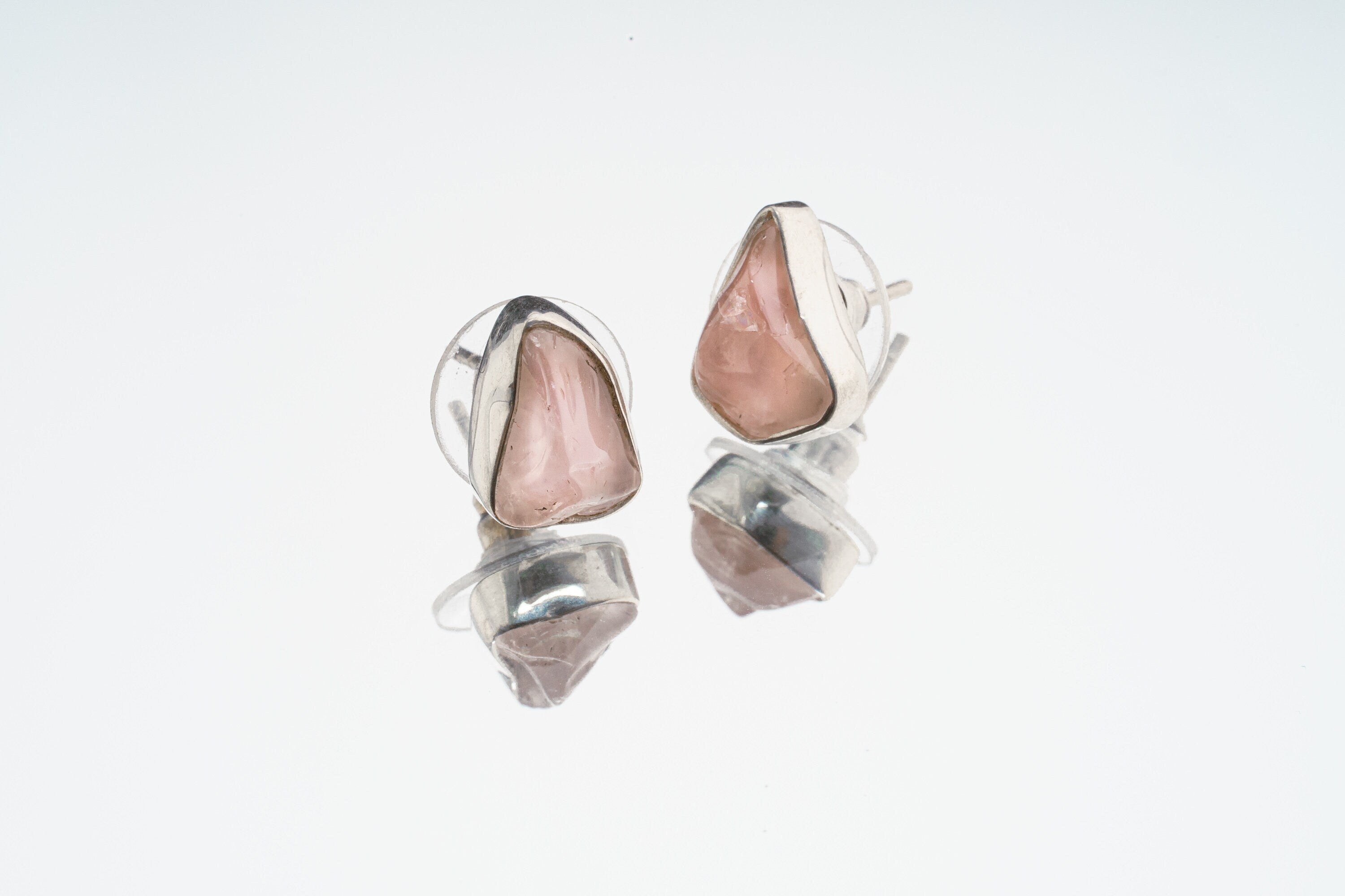 Rose Quartz Stud - Pick your organic shaped Pair - Sterling Silver - Polished Finish - Freeform Earring Studs