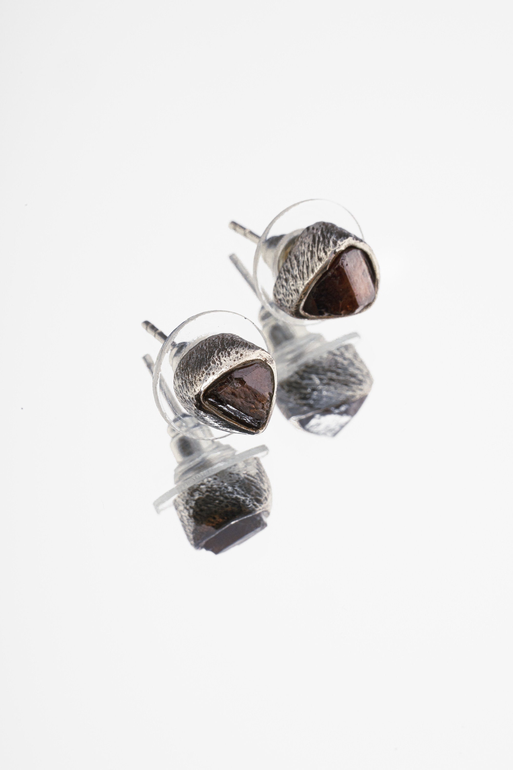 Pick a Raw Australian Terminated Red Garnet Pair- Sterling Silver - Textured Oxidised - Freeform Earring Studs