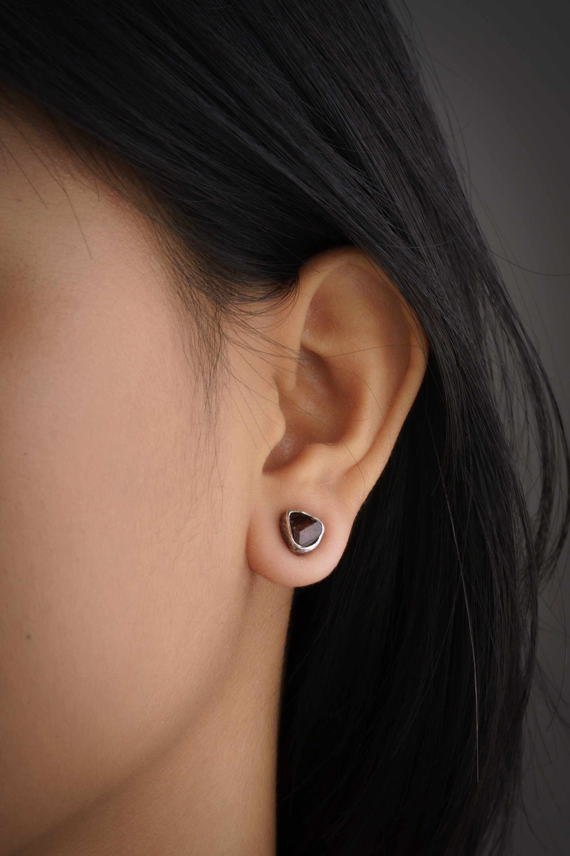 Raw Australian Terminated Red Garnet Pair- Sterling Silver - High Shine - Freeform Earring Studs