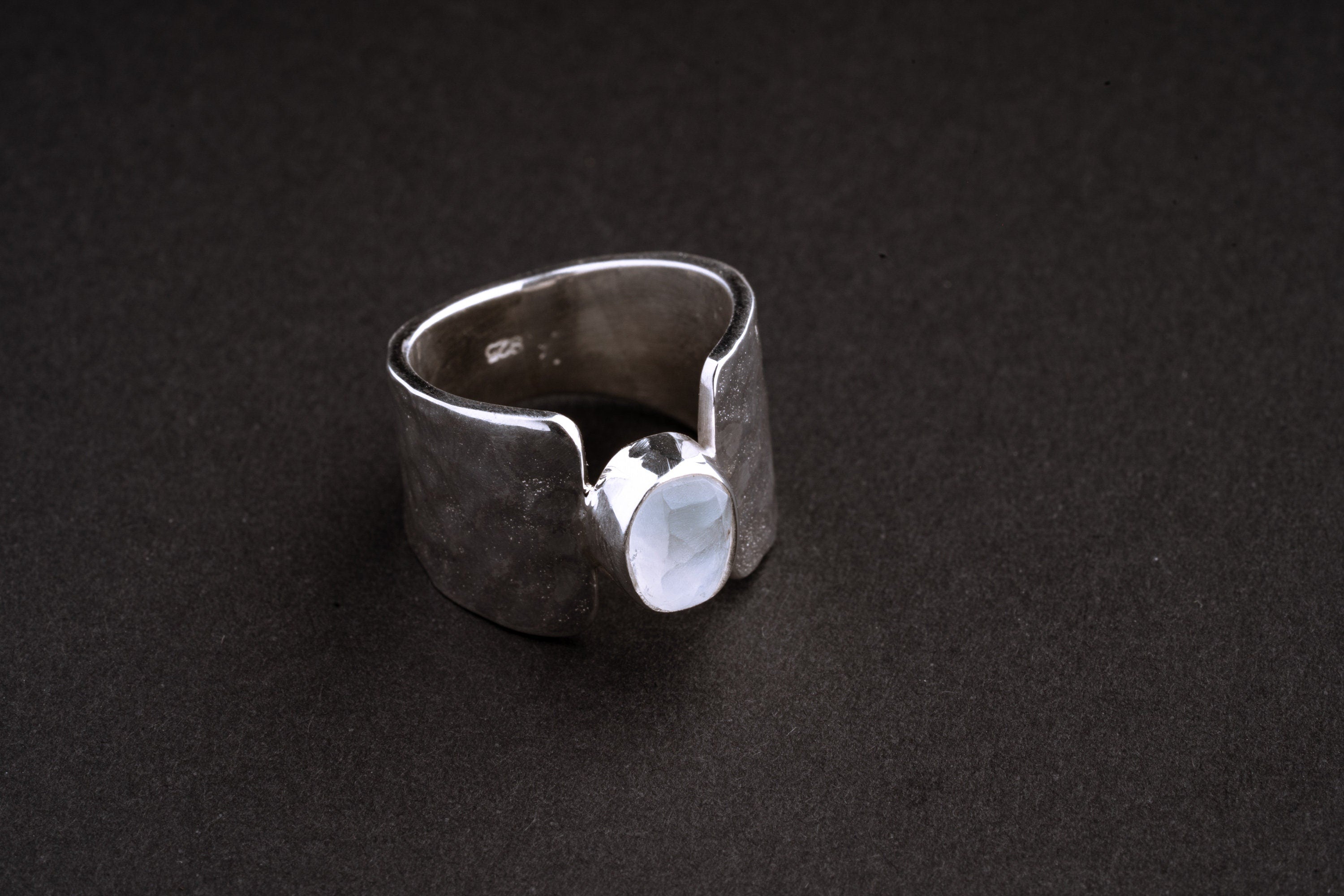 Blue Moonstone Ring in Hammered Sterling Silver – Rough Polished Cabochon, June Birthstone, Made to Order Size 5–10, Spiritual Gift
