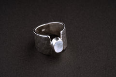 Blue Moonstone Ring in Hammered Sterling Silver – Rough Polished Cabochon, June Birthstone, Made to Order Size 5–10, Spiritual Gift