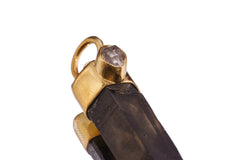 Handfossicked Australian Dark Smoky Lemurian Quartz Point & Herkimer Diamond Pendant in Gold Plated Sterling Silver Elegant Crystal Necklace