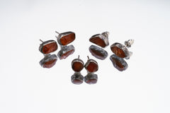 Organic shaped Carnelian Agate Pair- Textured Finish - Sterling Silver - Freeform Earring Studs