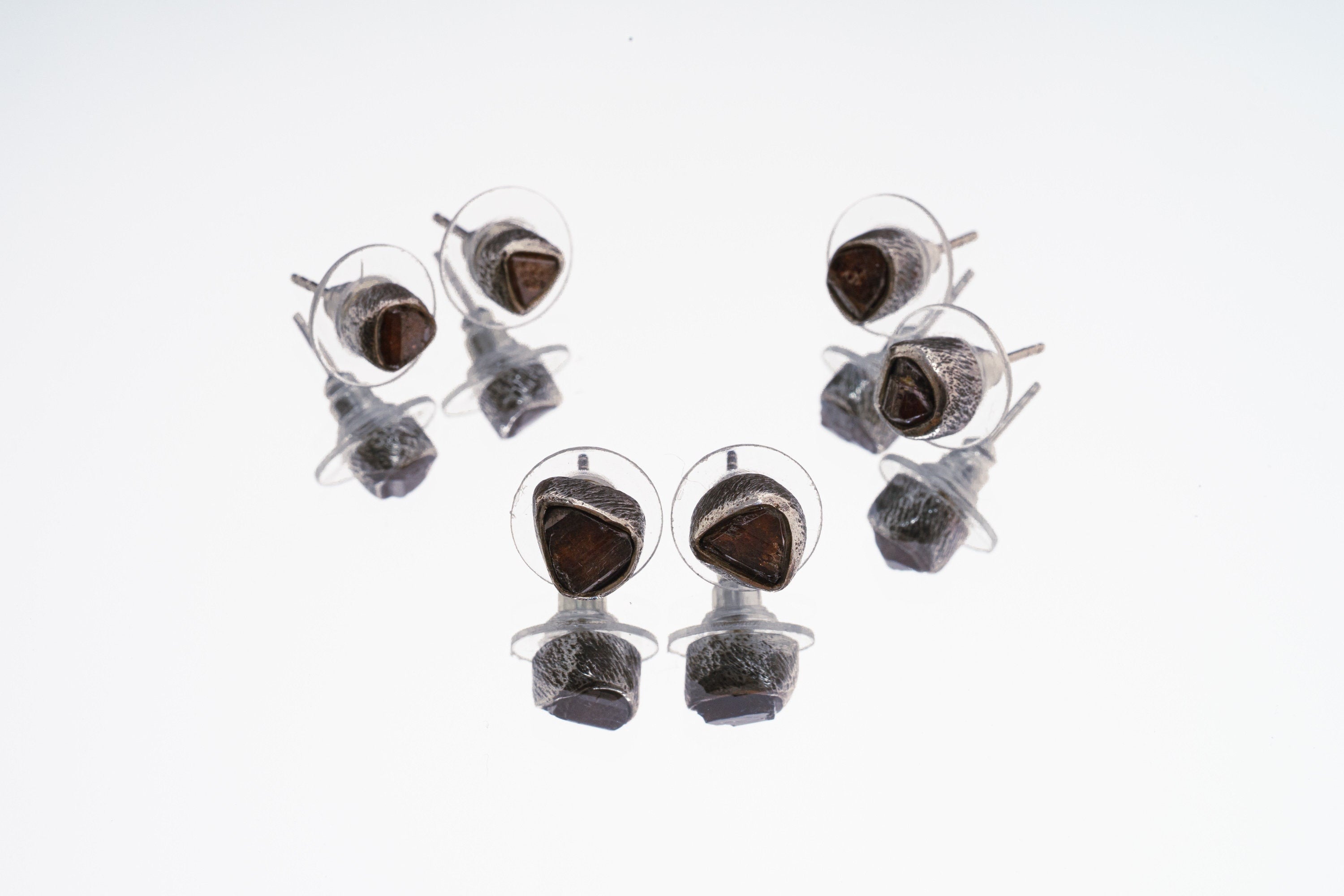 Pick a Raw Australian Terminated Red Garnet Pair- Sterling Silver - Textured Oxidised - Freeform Earring Studs