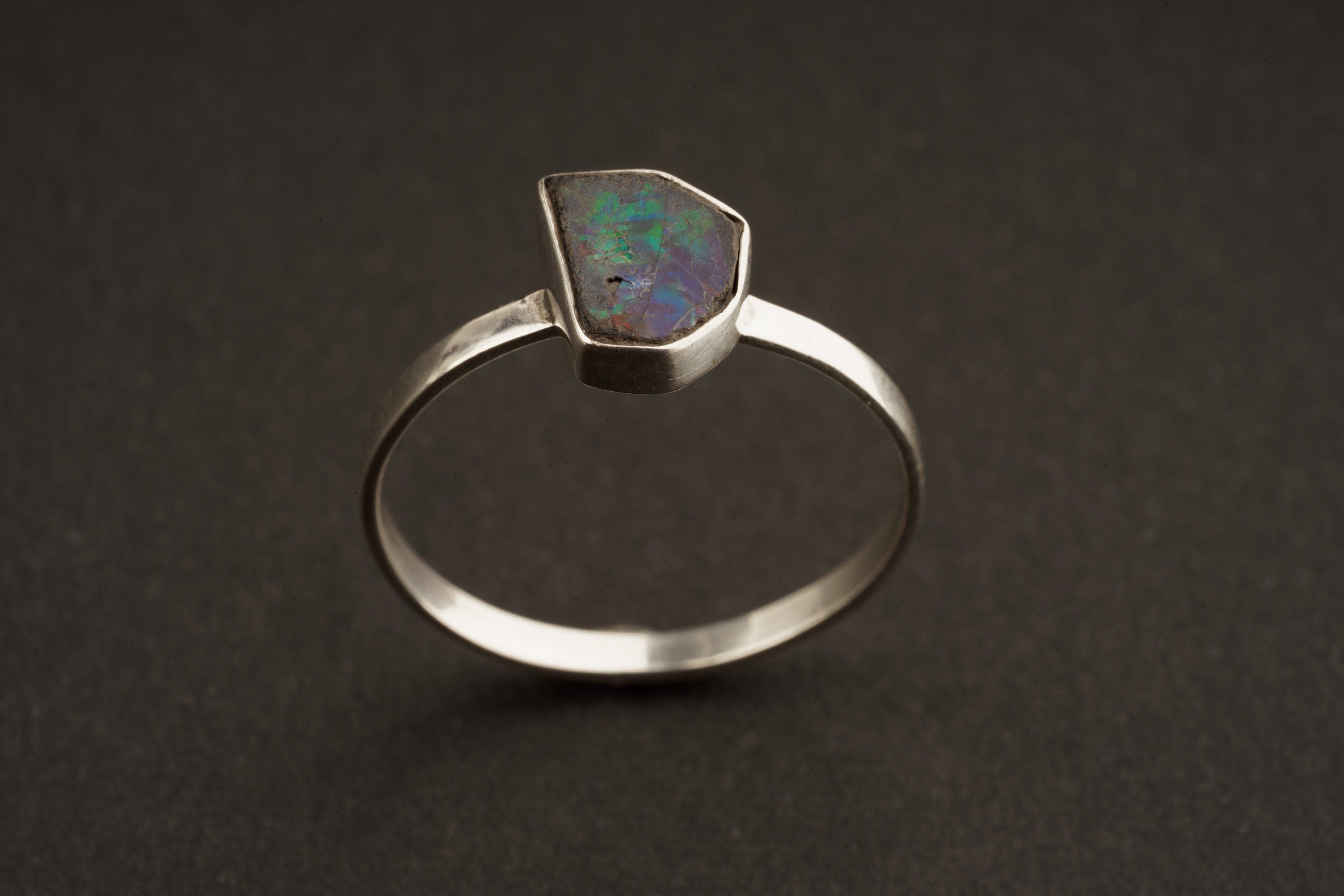 Black Australian Opal Doublet - Size 6 1/2 US - Sterling Silver Ring Band & Setting