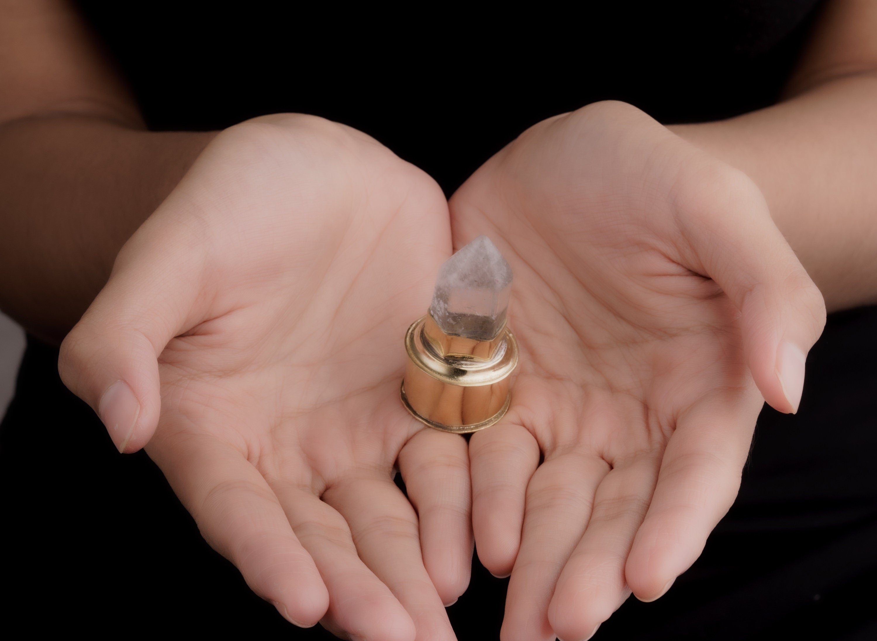 Gem Jar - Lightly Copper Rutilated Quartz Point - Brass cast Container - Crystal box case capsule