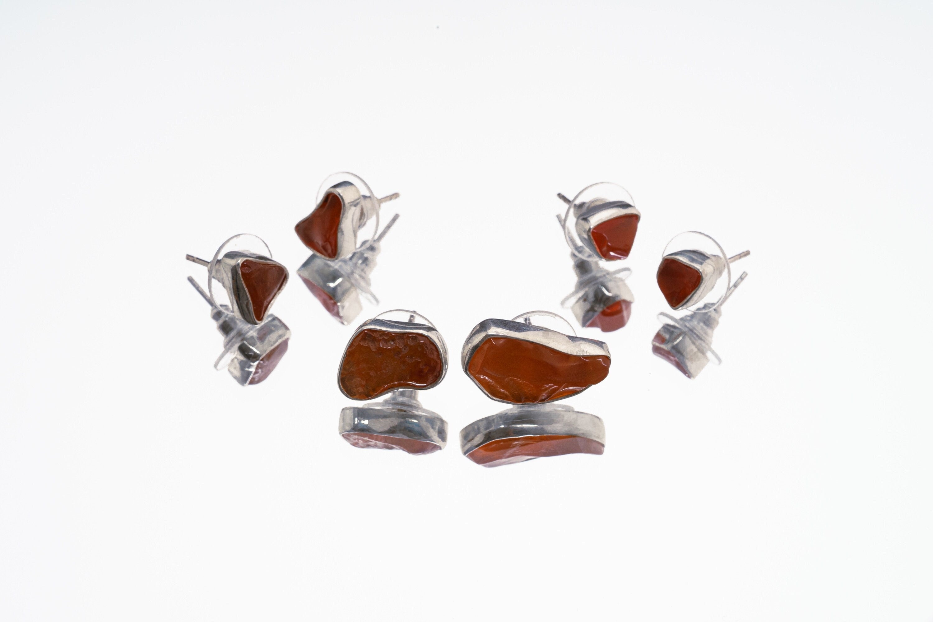 Organic shaped Carnelian Agate Pair- Sterling Silver - Polished Finish - Freeform Earring Studs
