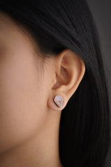 Rose Quartz Stud - organic shaped Pair - Sterling Silver - Oxidised & Textured Finish - Freeform Earring Studs