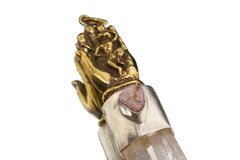 Chunky Twin Terminated Window Quartz & Amethyst Druzy - Brushed Sterling Silver set - Brass Monkey King in Buddhas Hand - Crystal Pendant