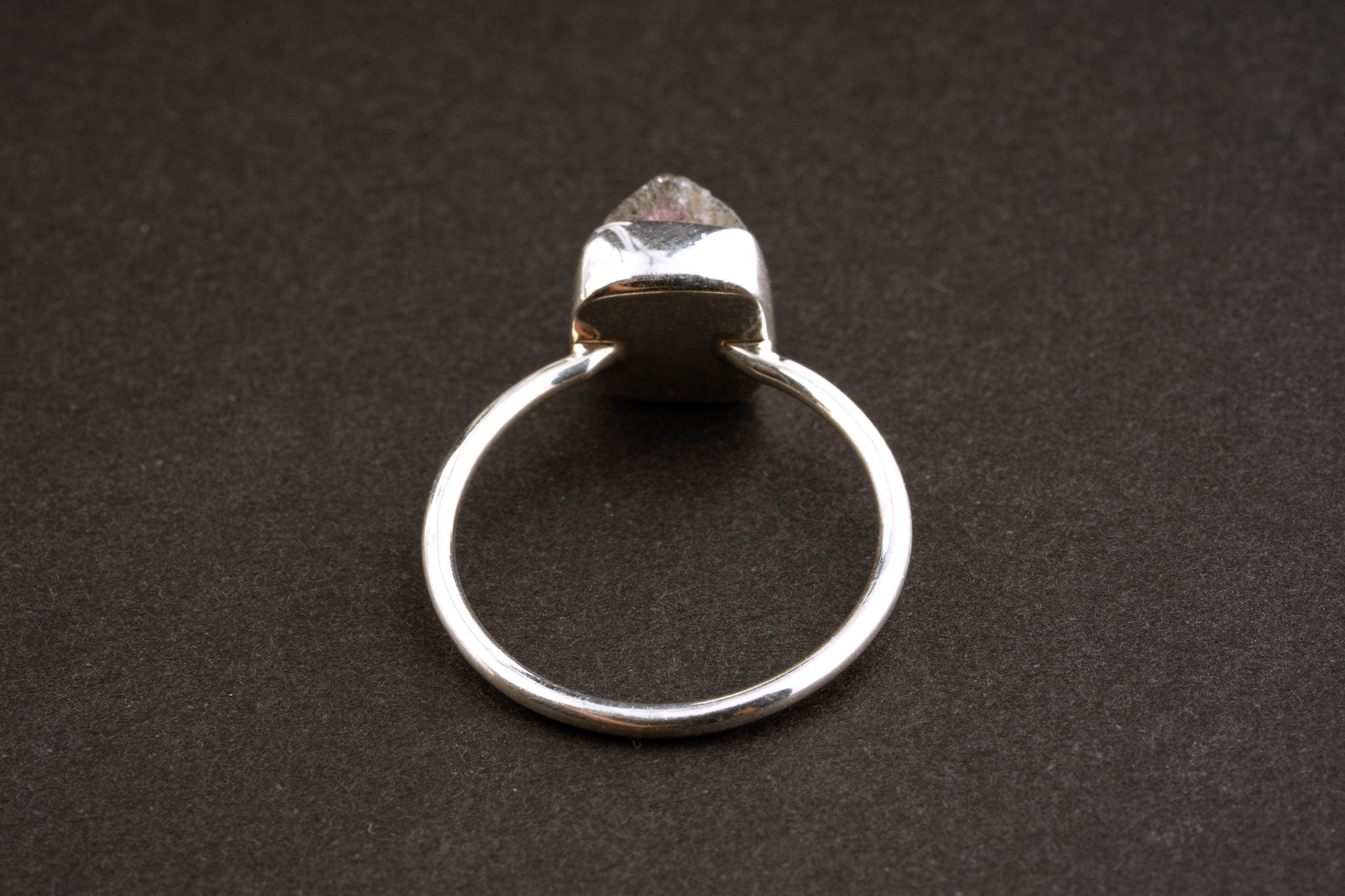 Size US 5 2/3 - Blue Cap Raw Watermelon Tourmaline - Fine 925 Sterling Silver Round Ring Band -