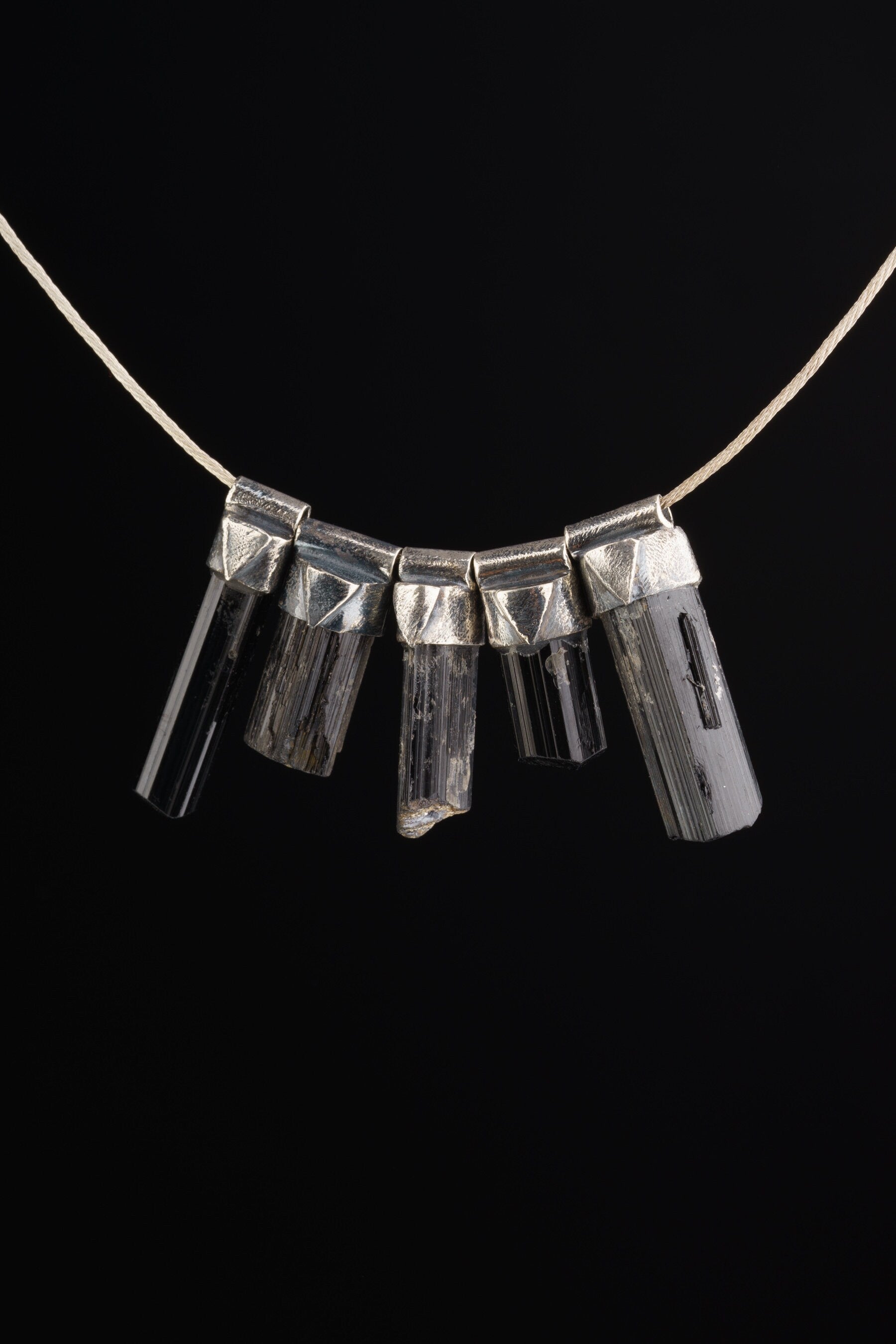 Black Tourmaline Terminated SPECIMEN - Stack Pendant -Textured & Oxidised - 925 Sterling Silver - Crystal Necklace