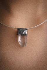 Himalayan Black rutile Quartz point - Stack Pendant - Textured and Oxidised - 925 sterling silver - Crystal Necklace