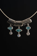 Oxidized Sterling Silver Black Tourmaline Pendant: Apatite Labradorite Stack