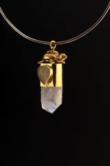 Chunky Himalayan Terminated Quartz & Golden rutile Cabochon - Gold Platerd Sterling Silver - Tibetan Turtle Cast - Crystal Pendant