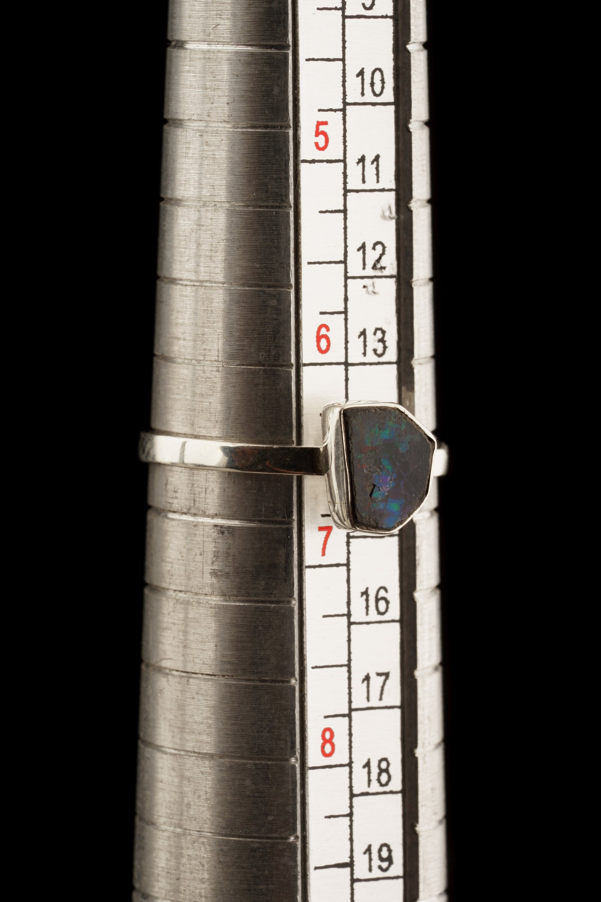 Black Australian Opal Doublet - Size 6 1/2 US - Sterling Silver Ring Band & Setting