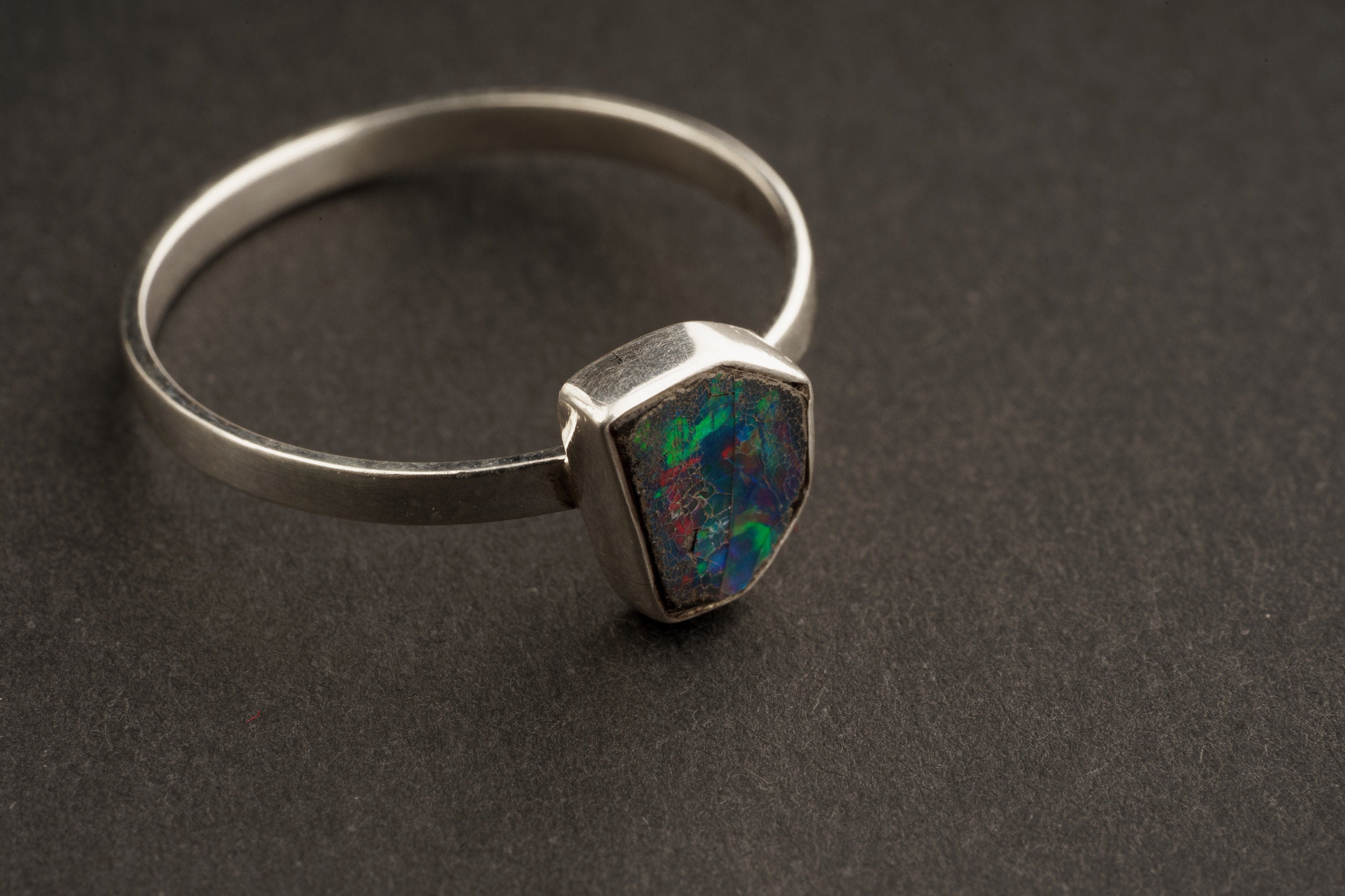 Black Australian Opal Doublet - Size 6 1/2 US - Sterling Silver Ring Band & Setting