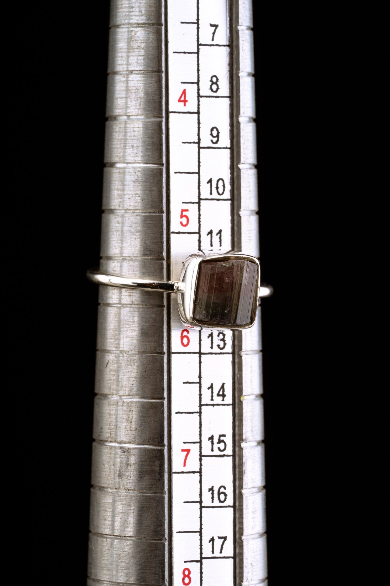 Size US 5 2/3 - Blue Cap Raw Watermelon Tourmaline - Fine 925 Sterling Silver Round Ring Band -