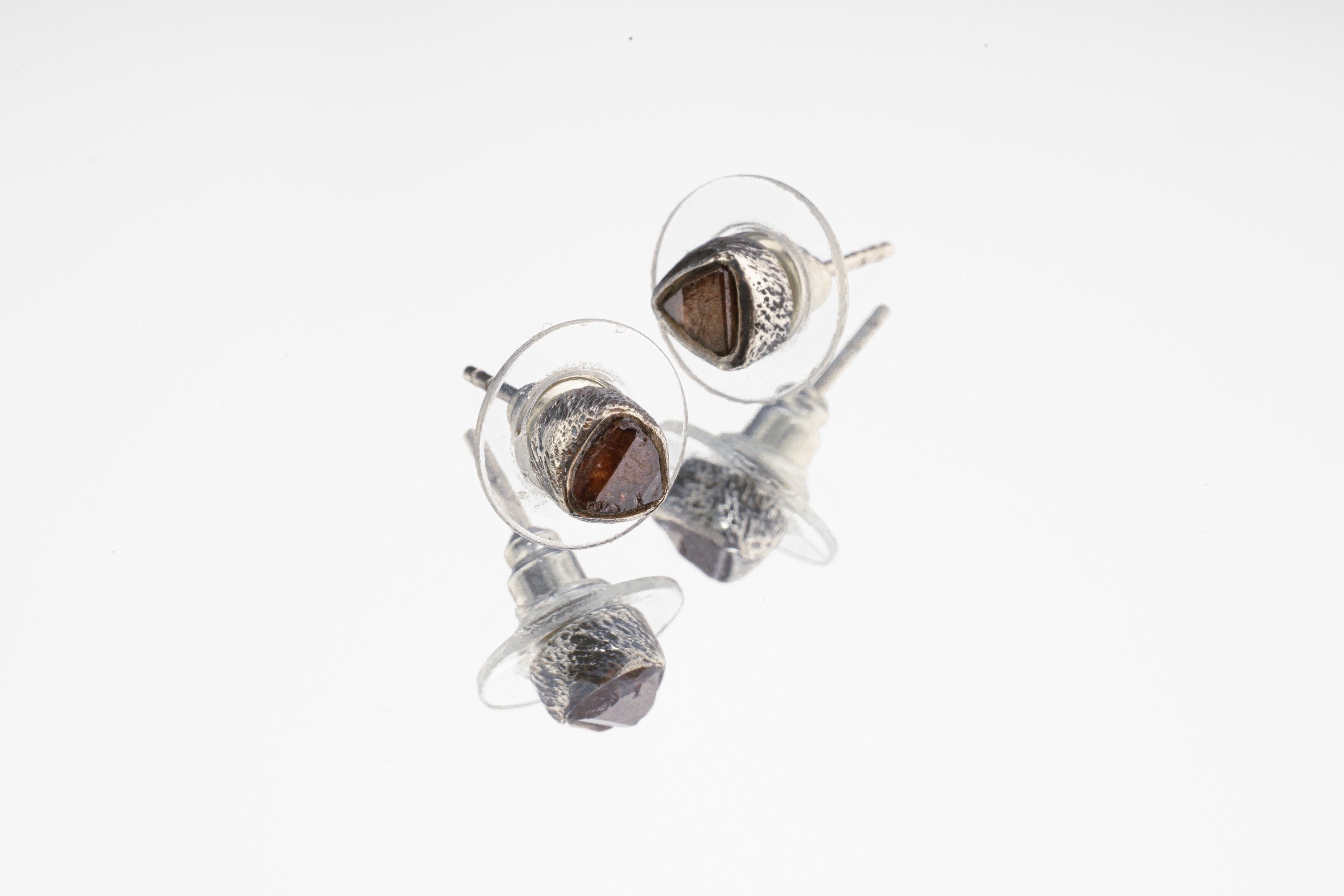 Pick a Raw Australian Terminated Red Garnet Pair- Sterling Silver - Textured Oxidised - Freeform Earring Studs