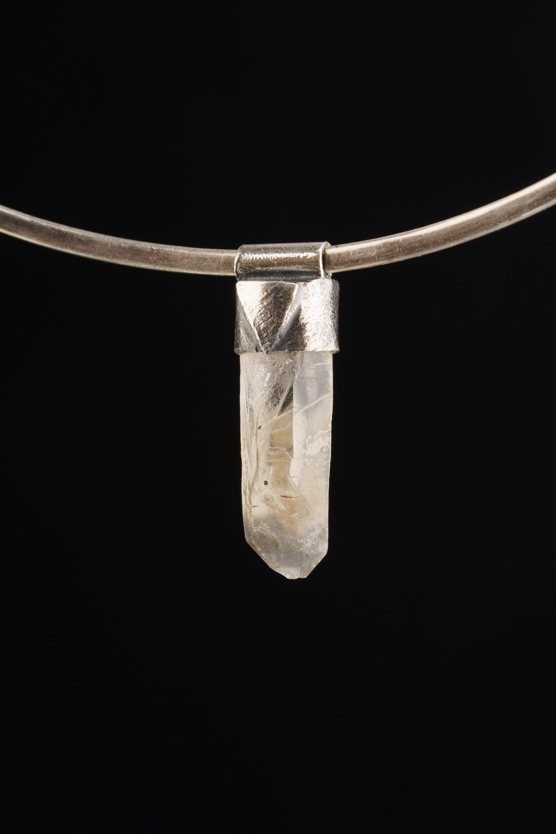 Himalayan Black Rutile Quartz Point Pendant: Oxidized Sterling Silver