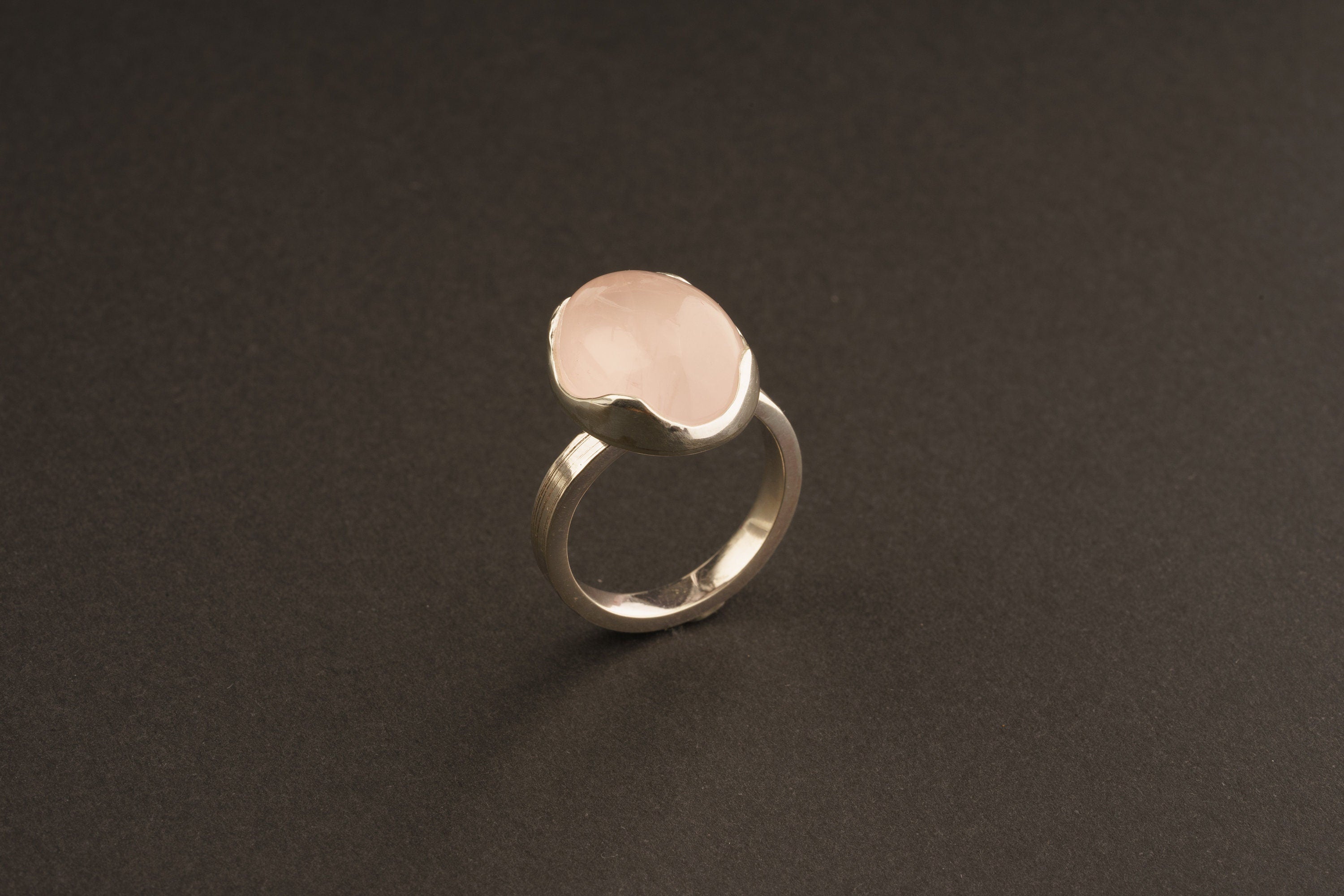AAA Rose Quartz Ring: Adjustable Sterling Silver, Textured Band (Size 4-10)