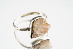 Natural Rough Sunstone - Stack Crystal Ring - Size 7 1/4 US - 925 Sterling Silver - Thin Band Hammer Textured