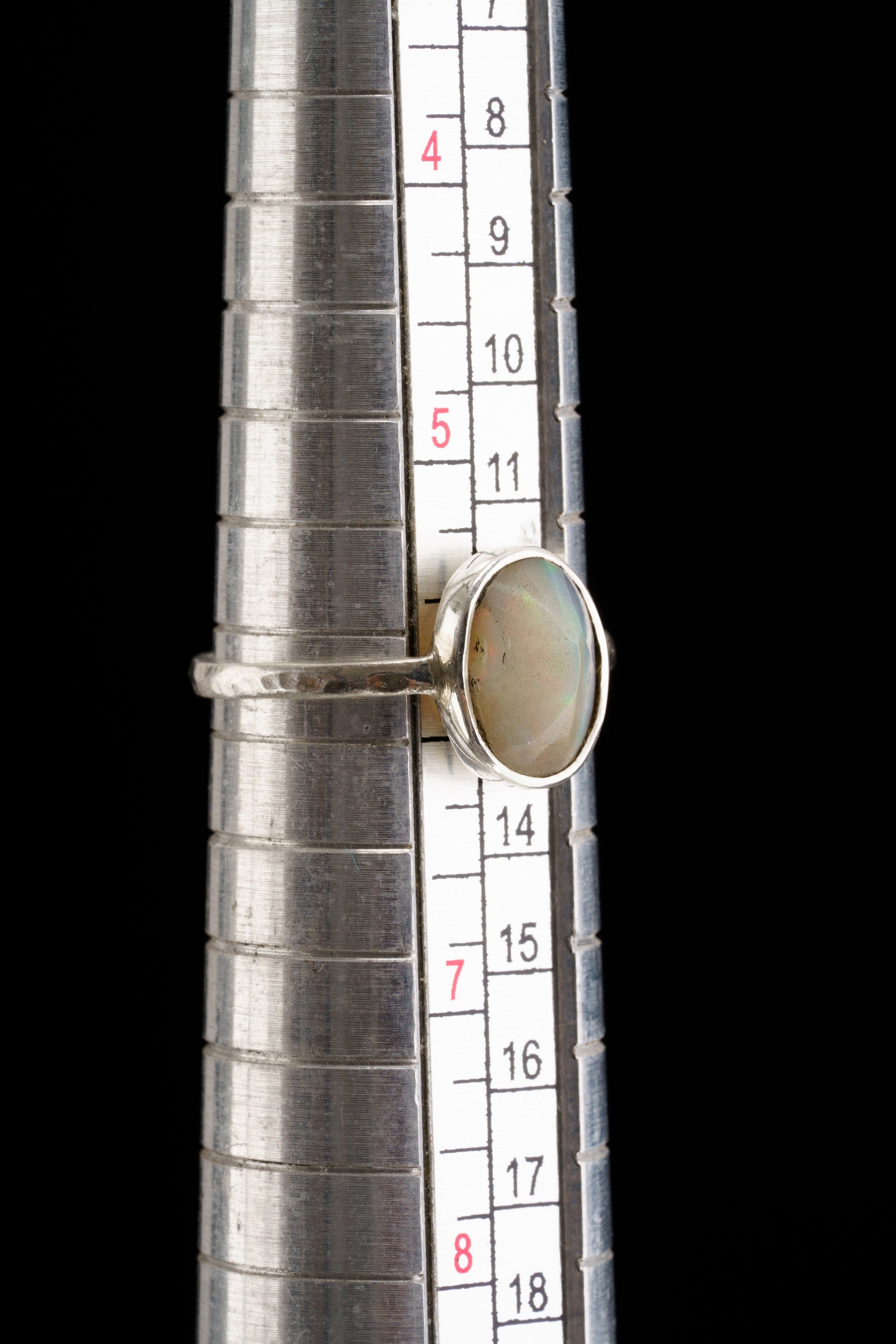 Ethiopian Opal Ring: Hammered Sterling Silver Band, Size 5 3/4