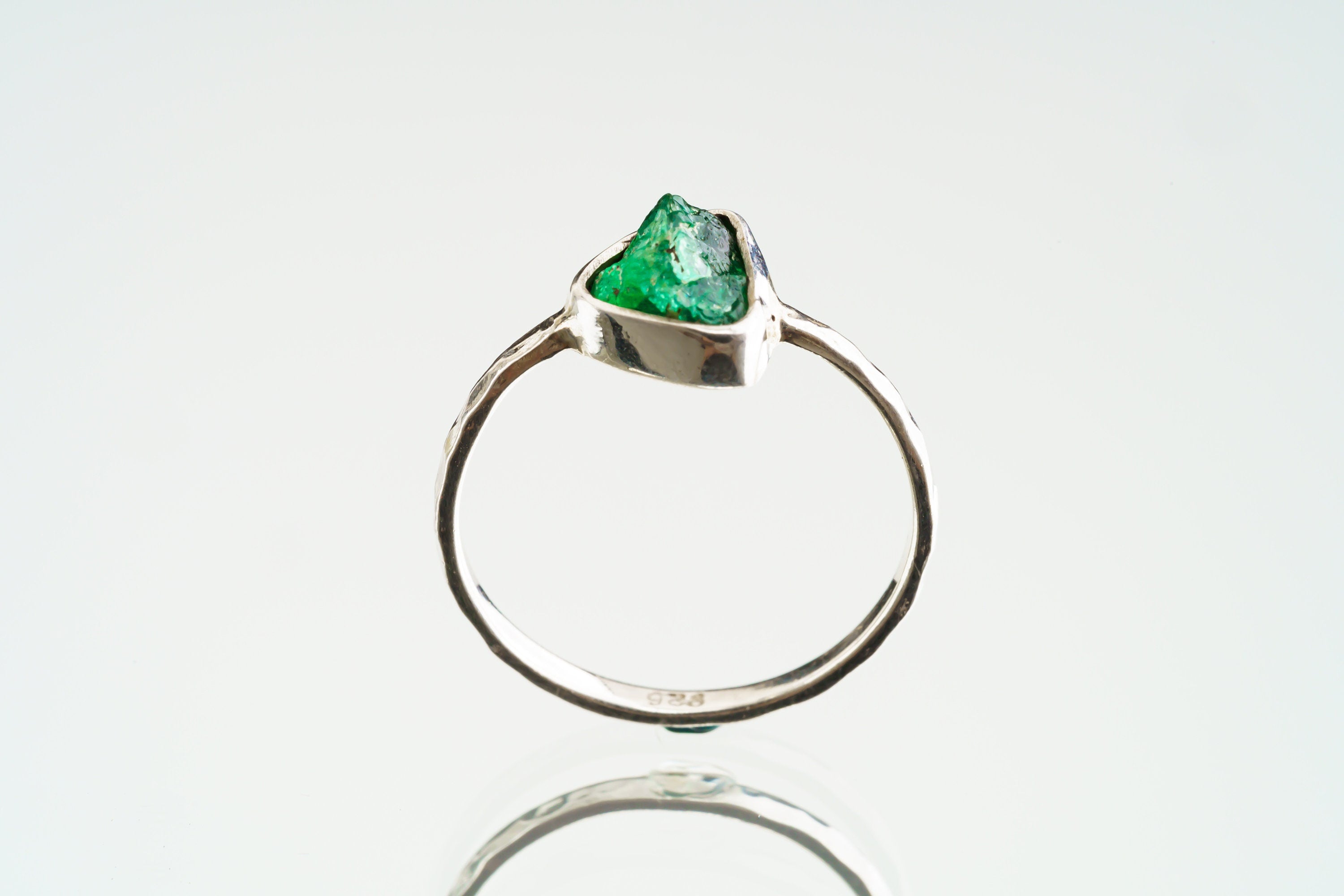 Australian Emerald Ring: Fossicked Rough Gem, Sterling Silver, Size 5.5