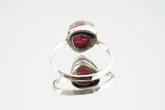 Pink gem Tourmaline Rubellite - Stack Crystal Ring - Size 4 3/4 US - 925 Sterling Silver - Thin Band Hammer Textured