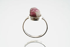Pink gem Tourmaline Rubellite - Stack Crystal Ring - Size 4 3/4 US - 925 Sterling Silver - Thin Band Hammer Textured