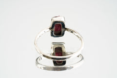 Rubellite Tourmaline Ring: Hammered Sterling Silver Stackable Crystal (Size 4 1/2 US)