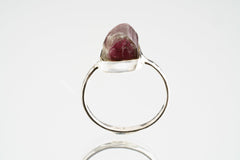 Pink gem Tourmaline Rubellite - Stack Crystal Ring - Size 6 US - 925 Sterling Silver - Thin Band Hammer Textured