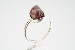 Pink gem Tourmaline Rubellite - Stack Crystal Ring - Size 6 US - 925 Sterling Silver - Thin Band Hammer Textured