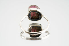 Pink gem Tourmaline Rubellite - Stack Crystal Ring - Size 6 US - 925 Sterling Silver - Thin Band Hammer Textured