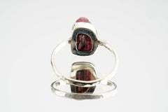 Pink gem Tourmaline Rubellite - Stack Crystal Ring - Size 6 US - 925 Sterling Silver - Thin Band Hammer Textured