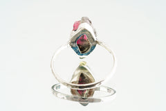 Pink Watermelon Tourmaline - Stack Crystal Ring - Size 7 US - 925 Sterling Silver - Thin Band Hammer Textured