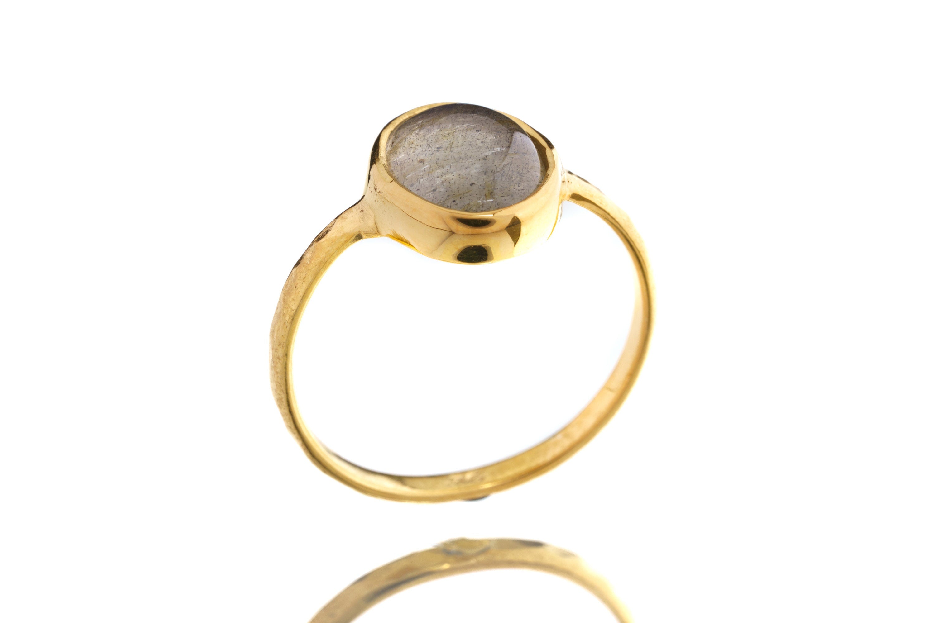 Gold Plated Sterling Silver Labradorite Ring - Hammered Band, Size 5