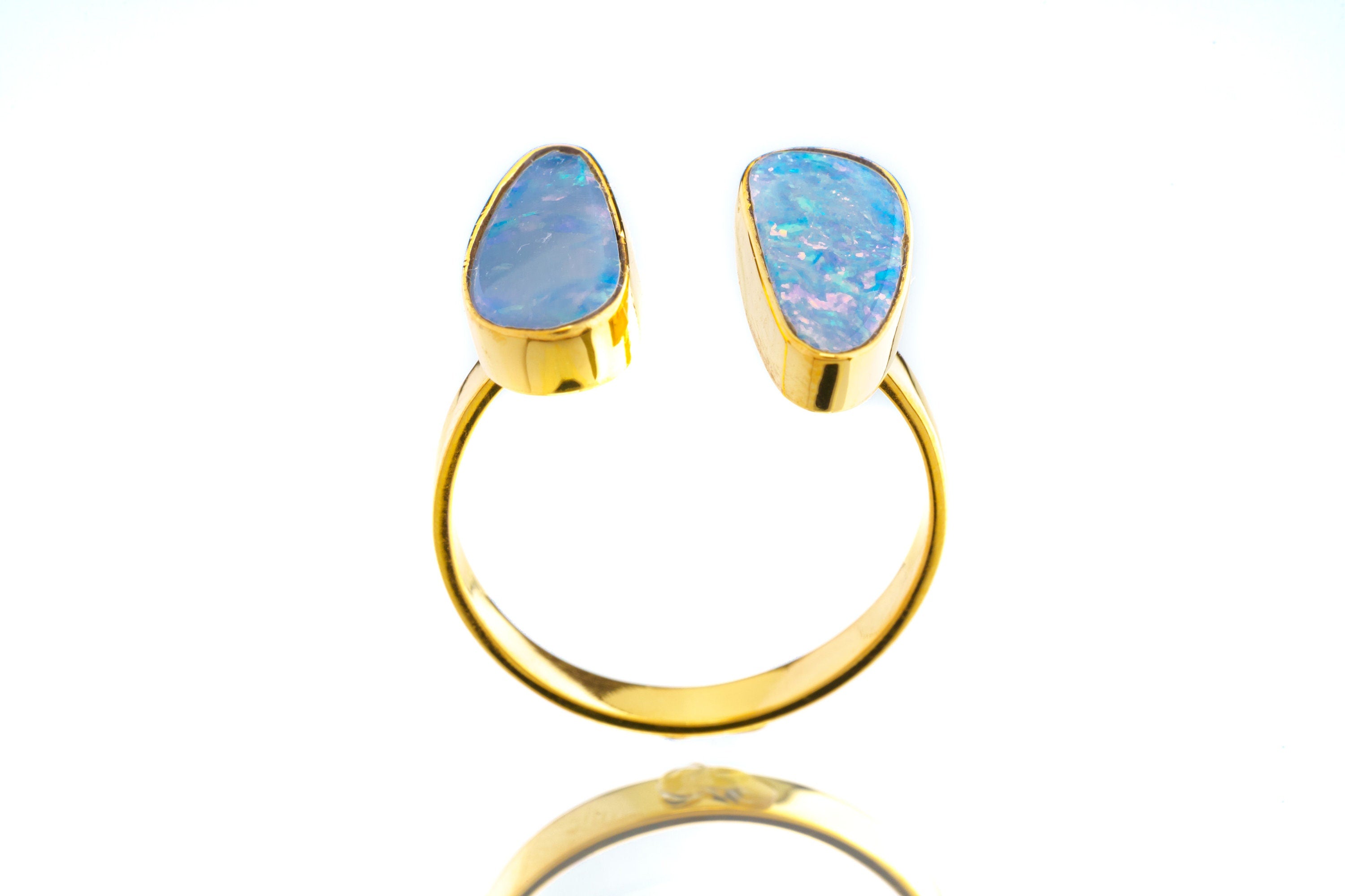 Australian Opal Doublet Ring 18k Gold Plated 925 Silver Adjustable October Birthstone Crown Chakra Gift